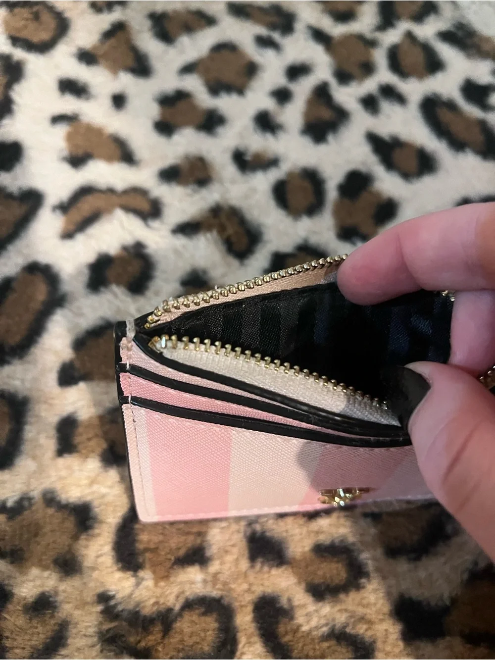Victoria's Secret Pink Stripe Cardholder with Gold Keyring